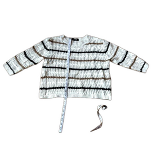 Women’s Fabrik Striped, White, Black & Brown Sweater Size M